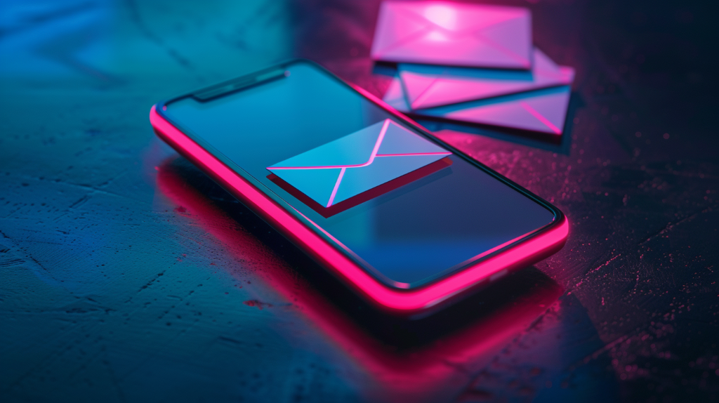 Smartphone envoi email néon